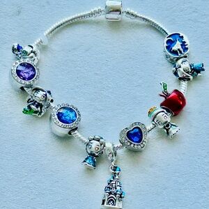 Disney Princesses and Castle Bracelet – Silver with Enamel Charms